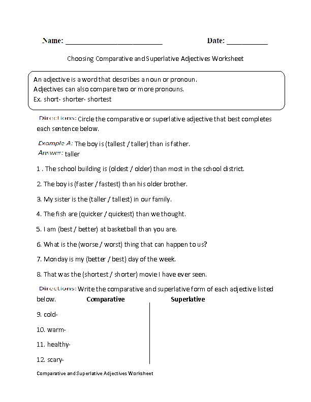 Kinds Of Adjectives Worksheets For Grade 7