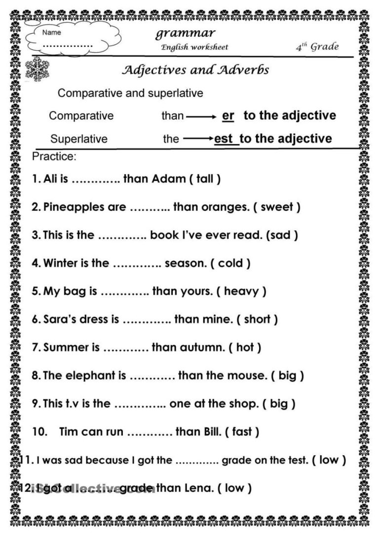 Adjectives Worksheets For Grade 7 Icse