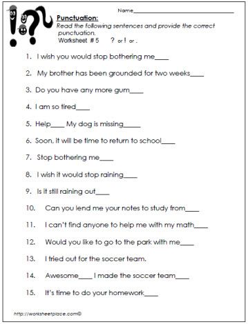 Punctuation Worksheets For Grade 1 With Answers