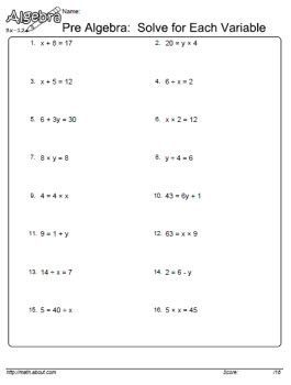 Basic Algebra Worksheets Pdf