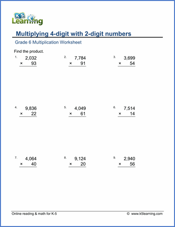 6th Grade Multiplication Worksheets Grade 6