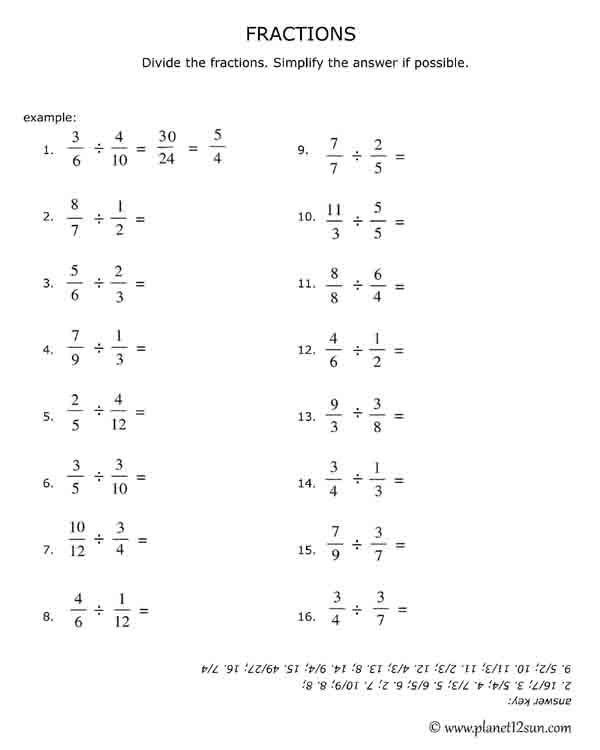 Division Of Fractions Worksheets Grade 7