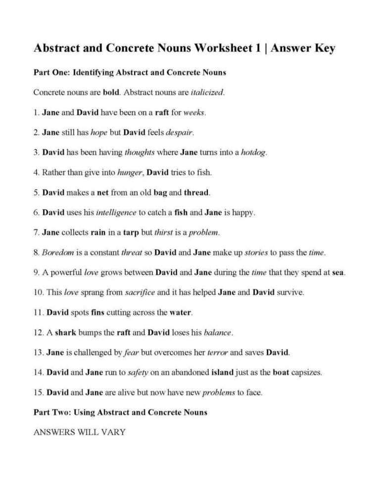 Abstract Nouns Worksheet Pdf