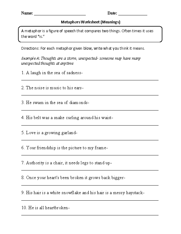 Figurative Language Worksheets 8th Grade Pdf