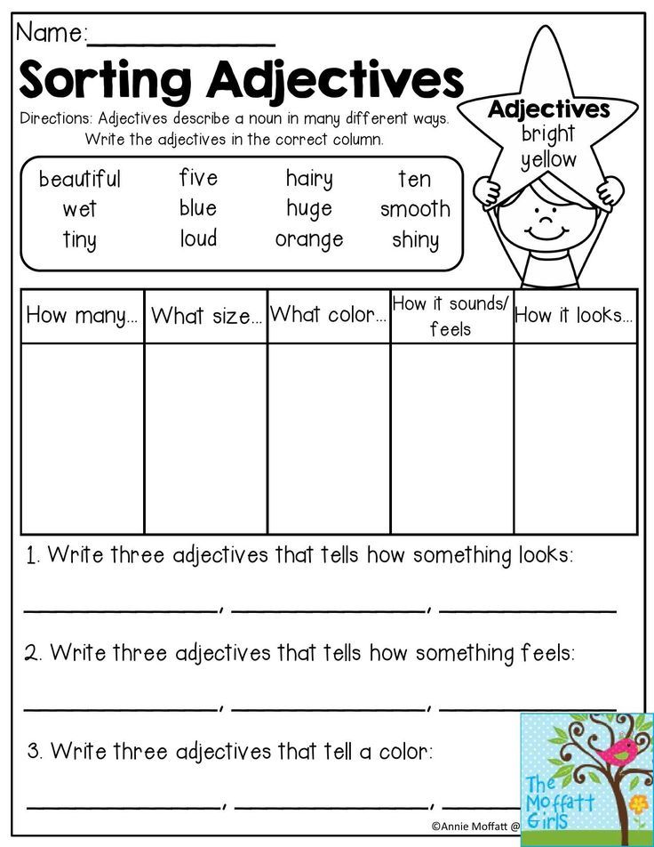 1st Grade Adjectives Worksheets For Kindergarten