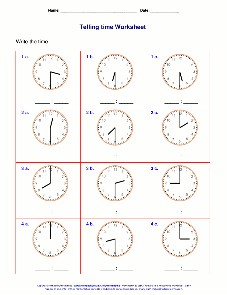 Telling Time Worksheets Pdf Free