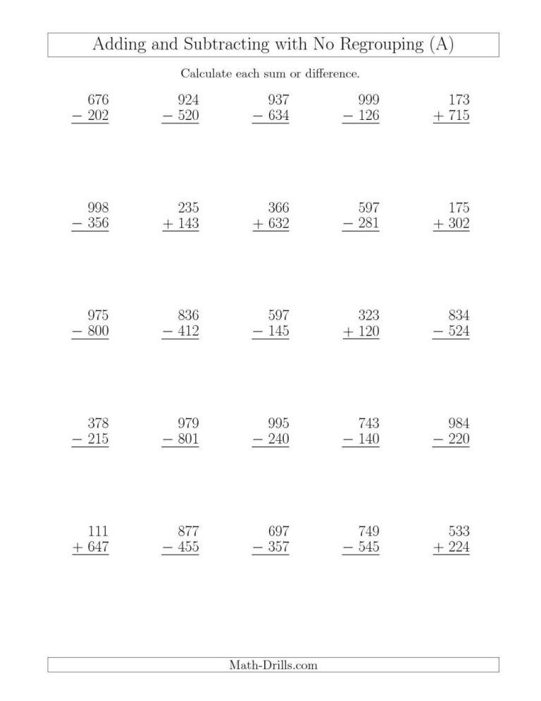 Addition And Subtraction Worksheets With Regrouping