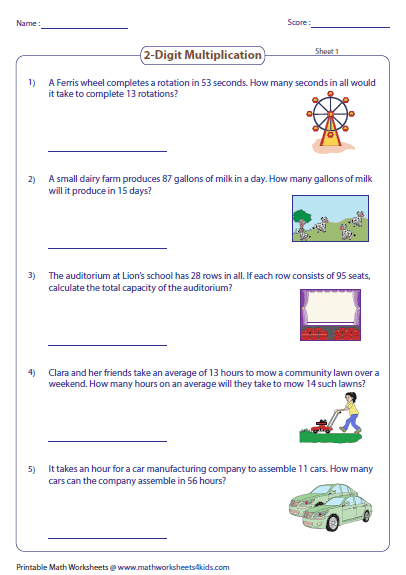 Multiplication Word Problems Worksheets For Grade 1