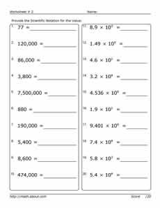 Eighth Grade Scientific Notation Worksheet 8th Grade Answers