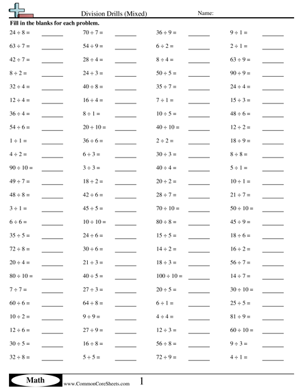 Math Drills Division Worksheets