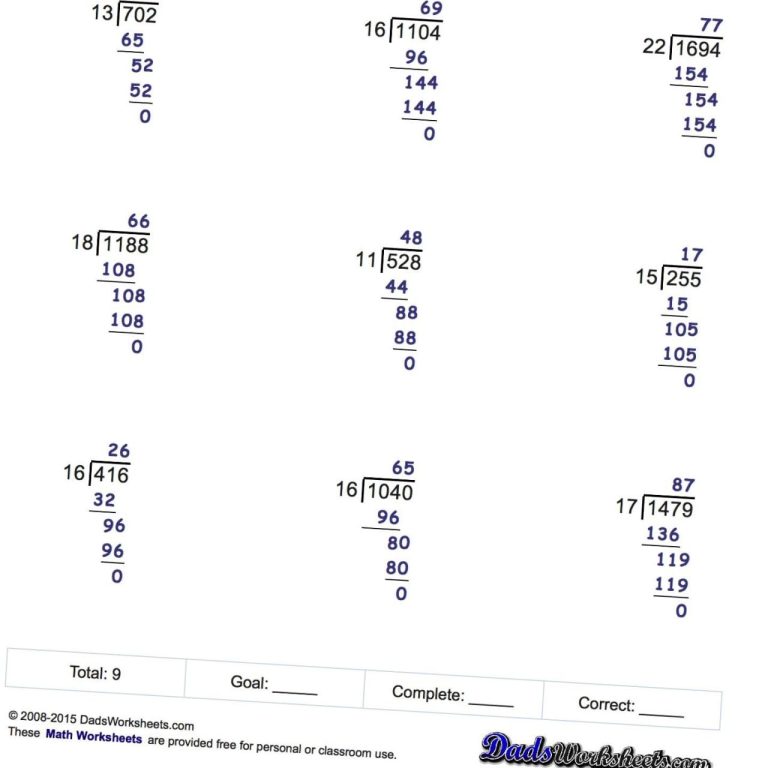 Easy Long Division Worksheets With Answers