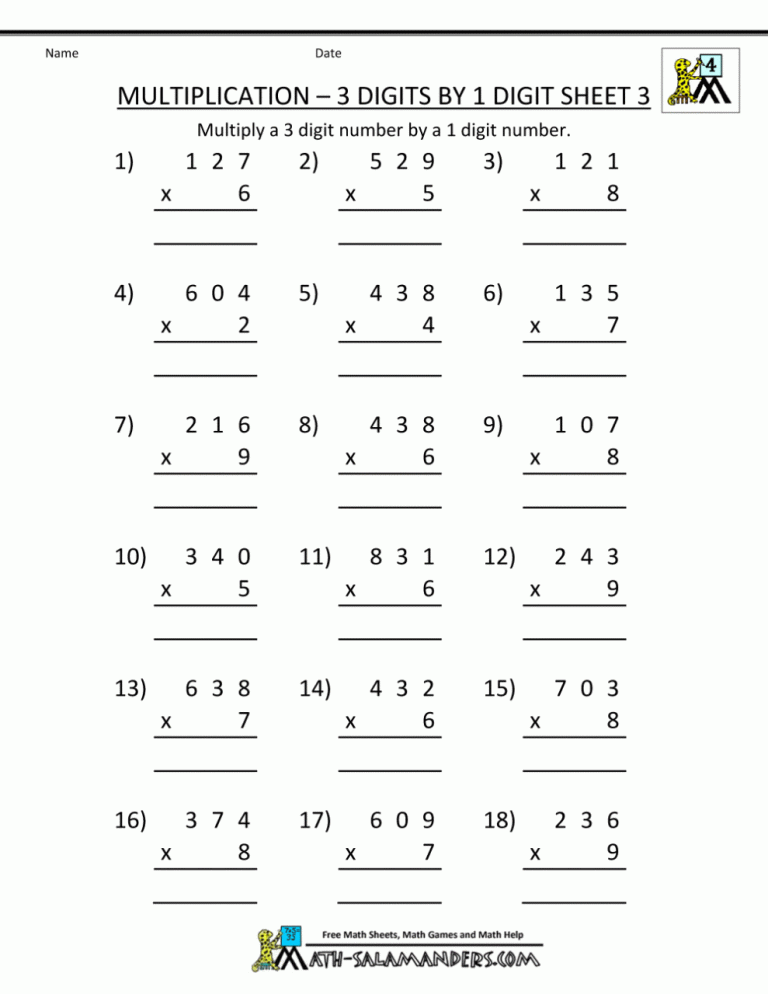 Fourth Grade Free Math Worksheets For 4th Grade