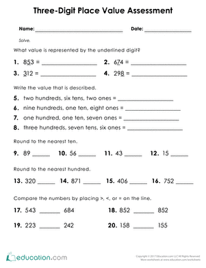 3rd Grade Place Value Worksheets Pdf