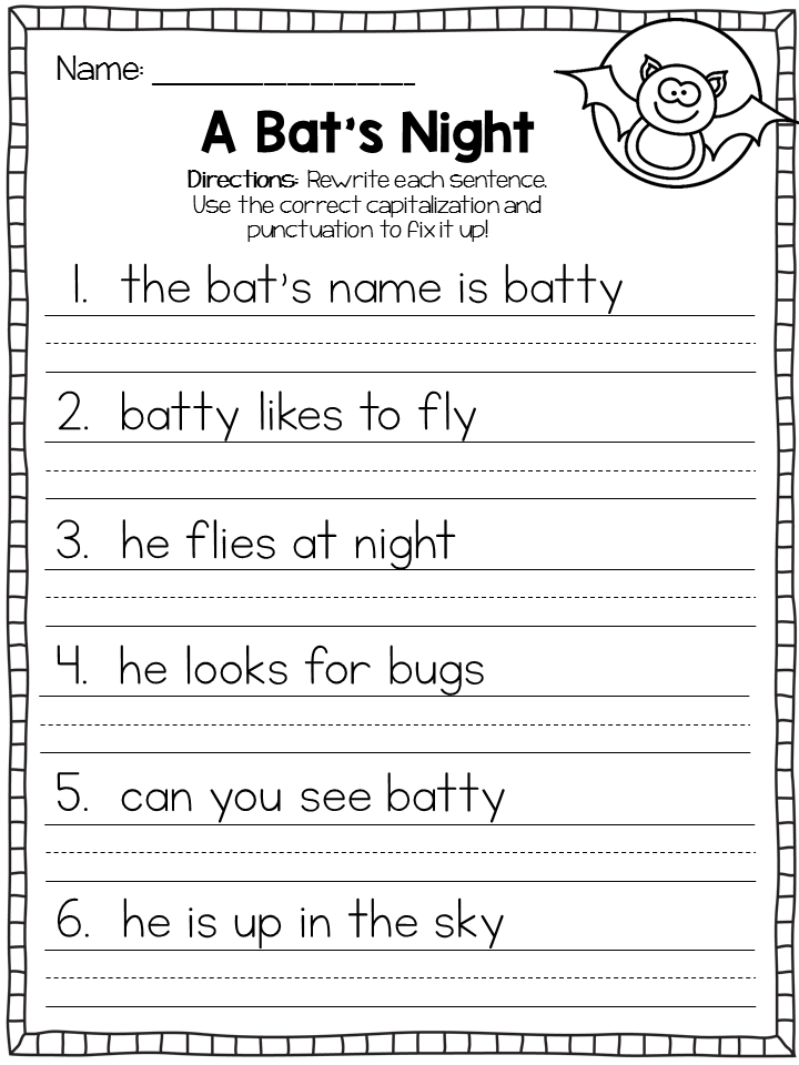 Capitalization And Punctuation Worksheets 1st Grade