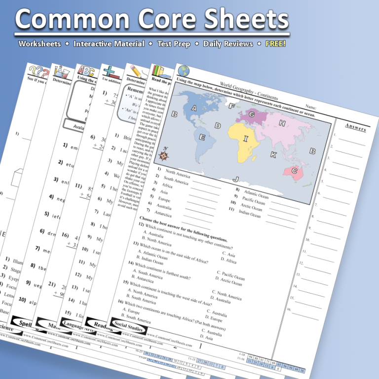 Common Core Sheets Answer Key 6th Grade