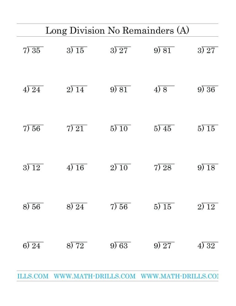 4th Grade Math Long Division Worksheets