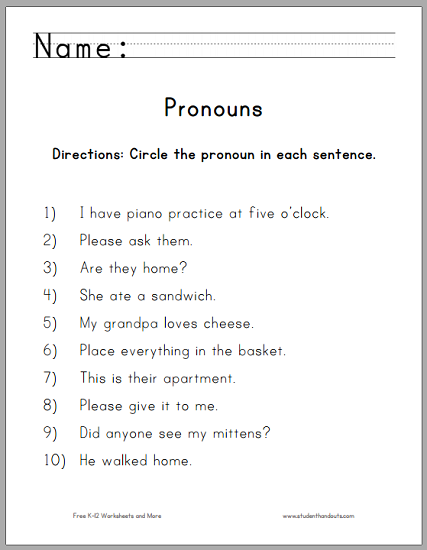 Pronouns Worksheet With Answers For Class 5