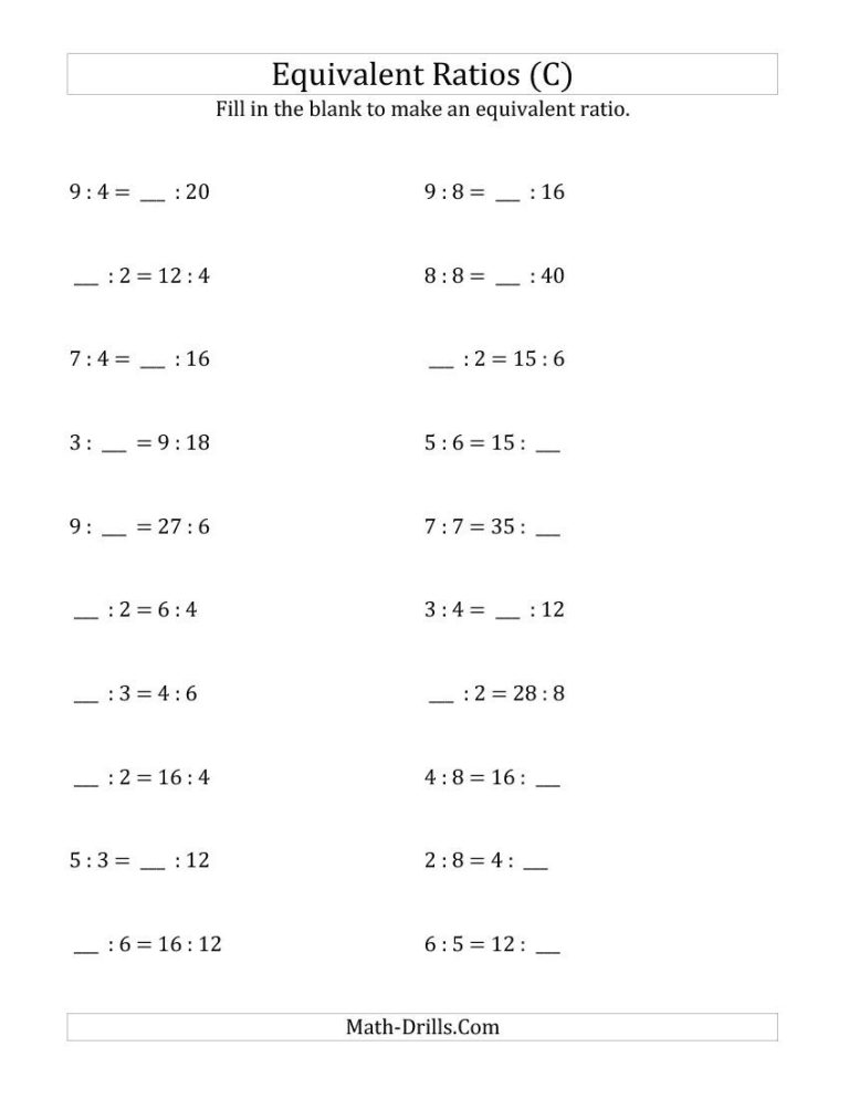 Sixth Grade 6th Grade Math Ratios Worksheets