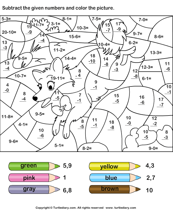 Coloring Subtraction Worksheets For Kindergarten