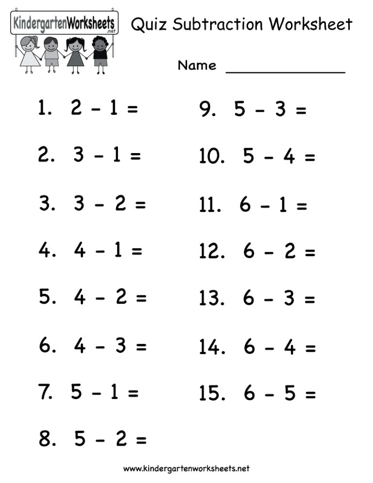 Math Worksheets For Kindergarten Subtraction