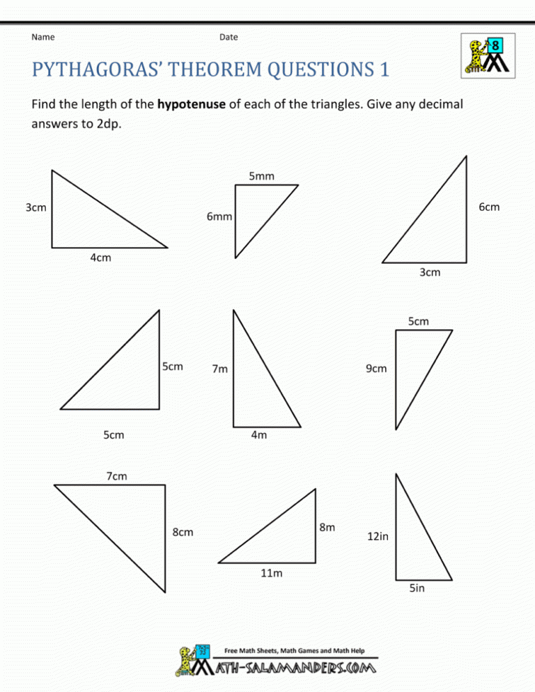 Pythagorean Theorem Practice Worksheet Answers