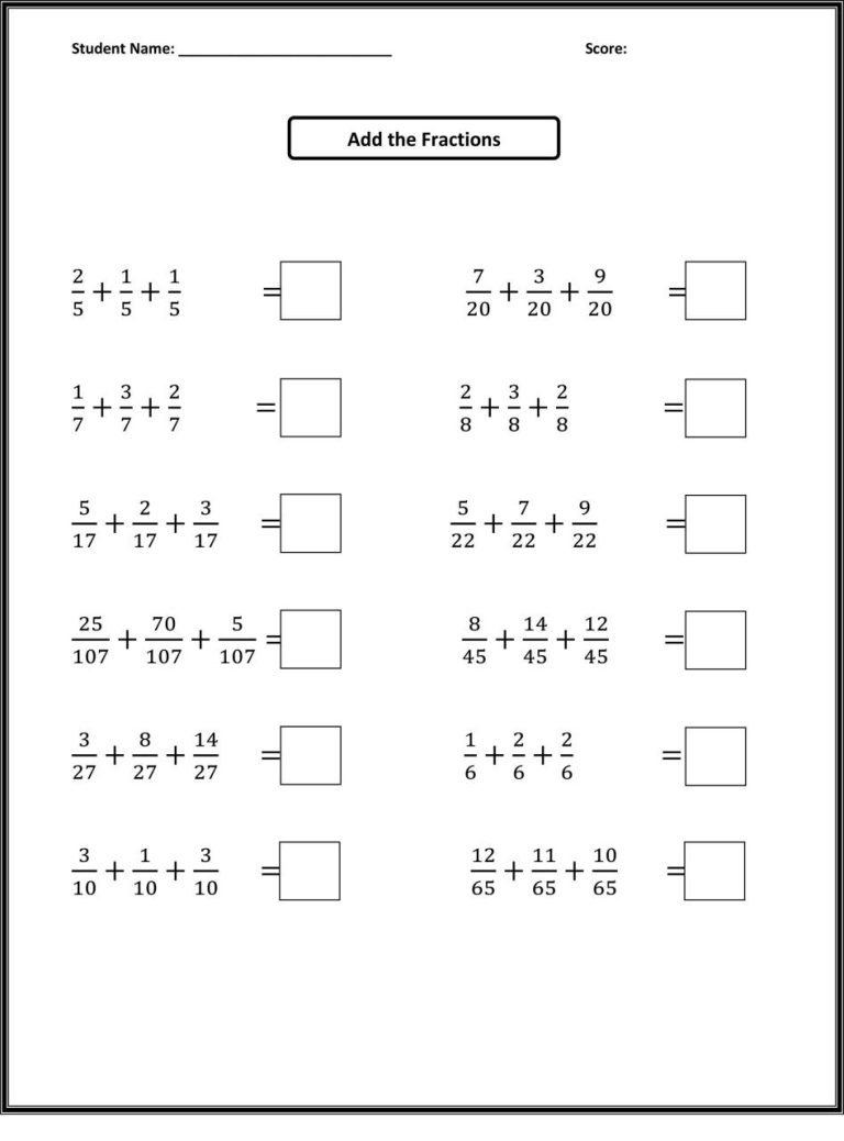 Adding Fractions Worksheets Grade 2