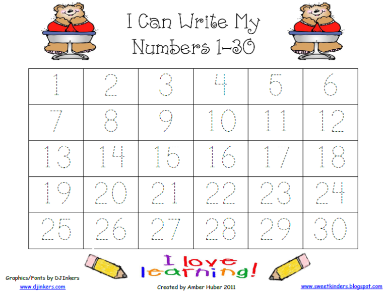 Tracing Worksheets Numbers 1-20