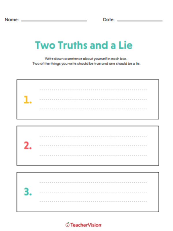 Icebreaker Two Truths And A Lie Worksheet