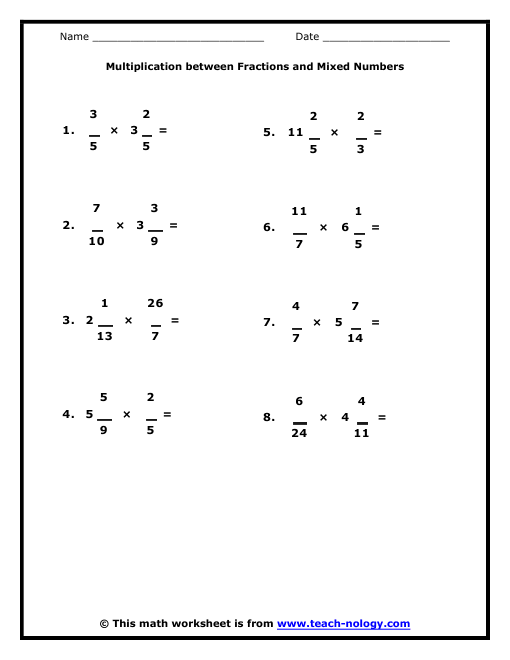 6th Grade Math Worksheets For Grade 6 Fractions