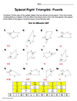 Special Right Triangles Worksheet Answers Find The Missing Side Lengths