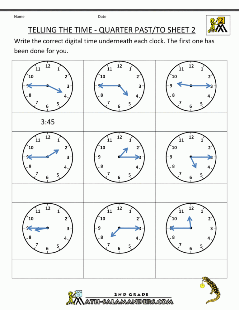 Telling Time Worksheets Quarter And Half Hour