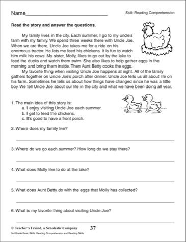 English Worksheets For Grade 3 Comprehension