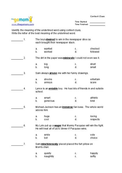 5th Grade Context Clues Worksheets Grade 5