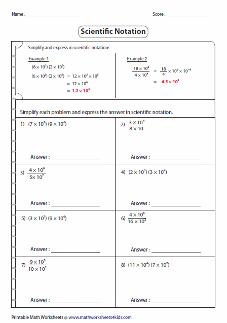 Answer Key Scientific Notation Worksheet