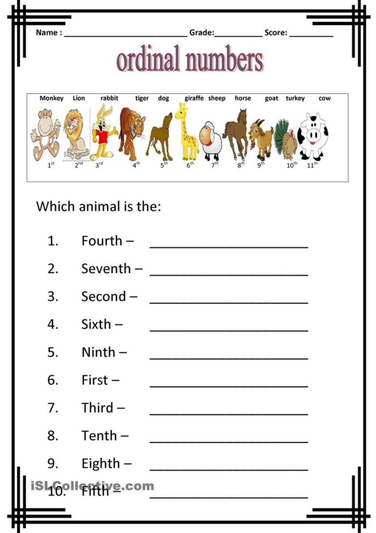 Grade 1 Ordinal Numbers Worksheet Pdf