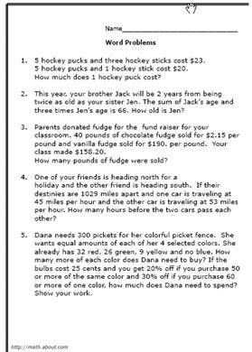 7th Grade Math Word Problems Worksheets With Answers