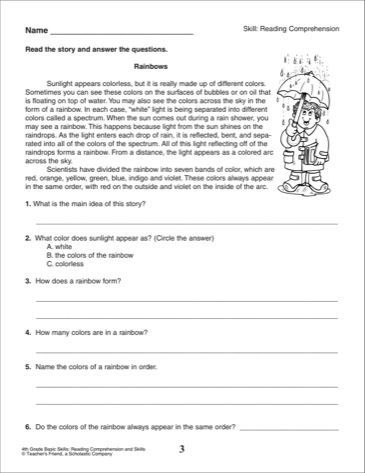 Free Reading Comprehension Worksheets 4th Grade