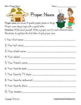 Proper Nouns Worksheet For Kindergarten