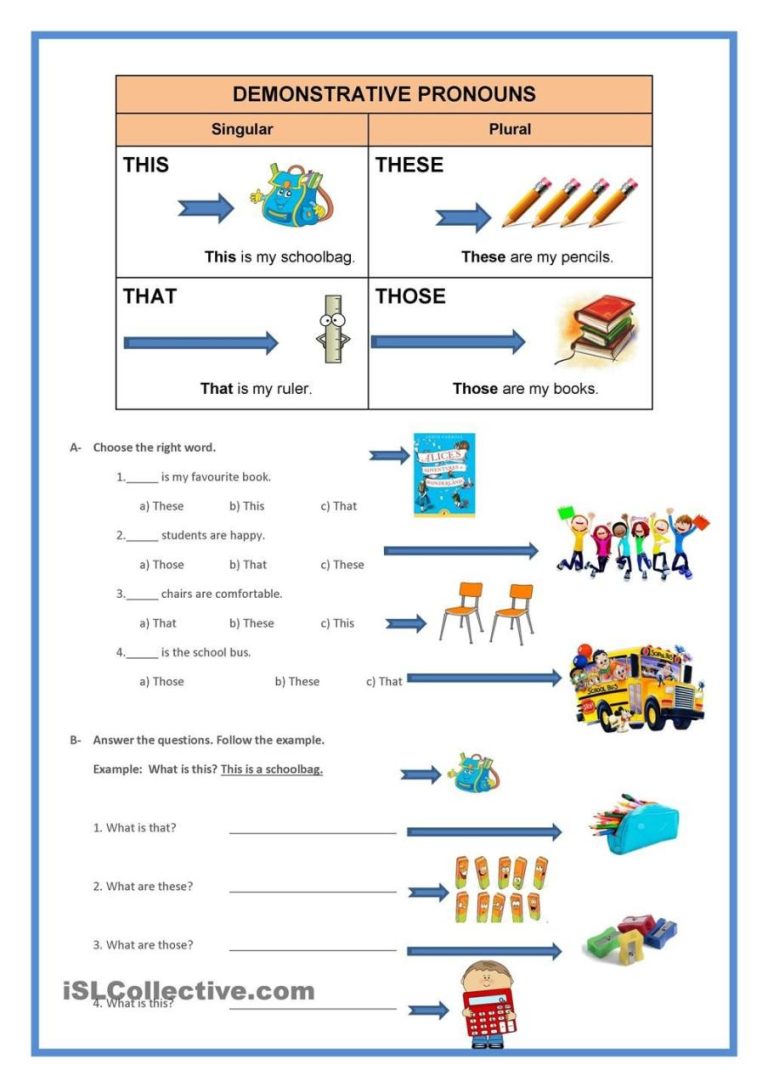 Demonstrative Pronouns Worksheet Grade 6