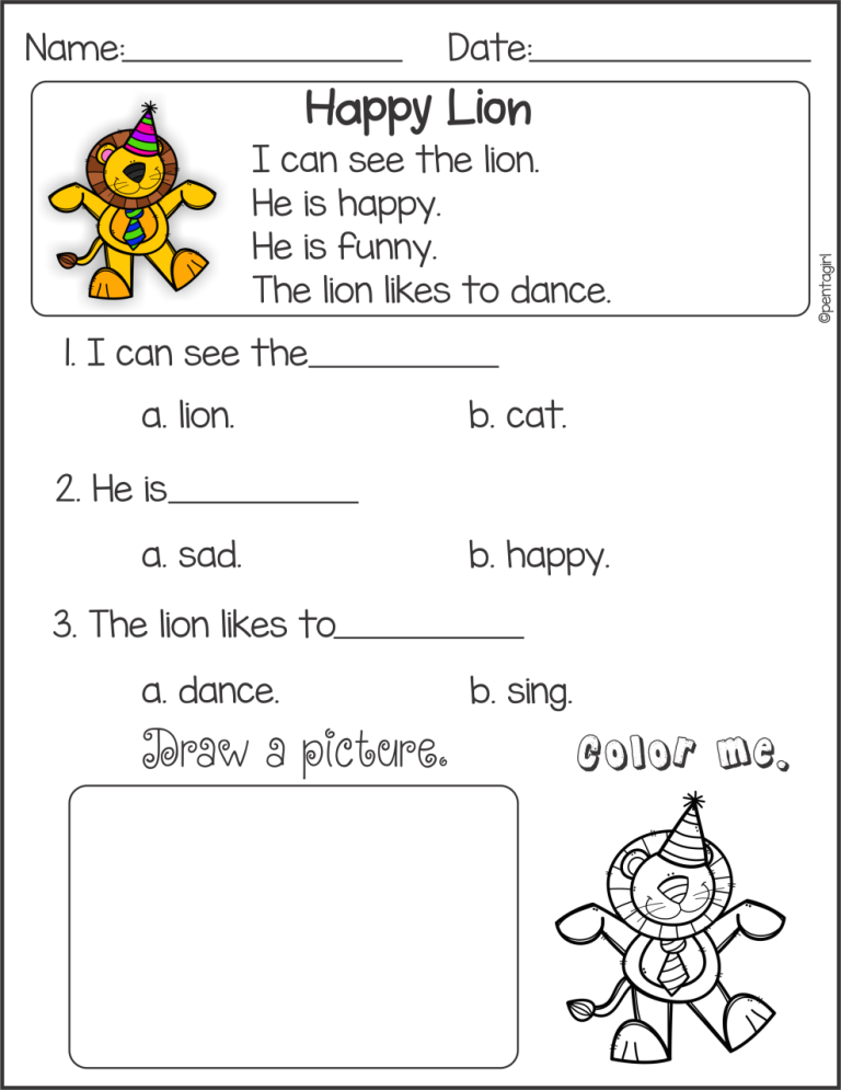 Easy Reading Comprehension Worksheets For Kindergarten