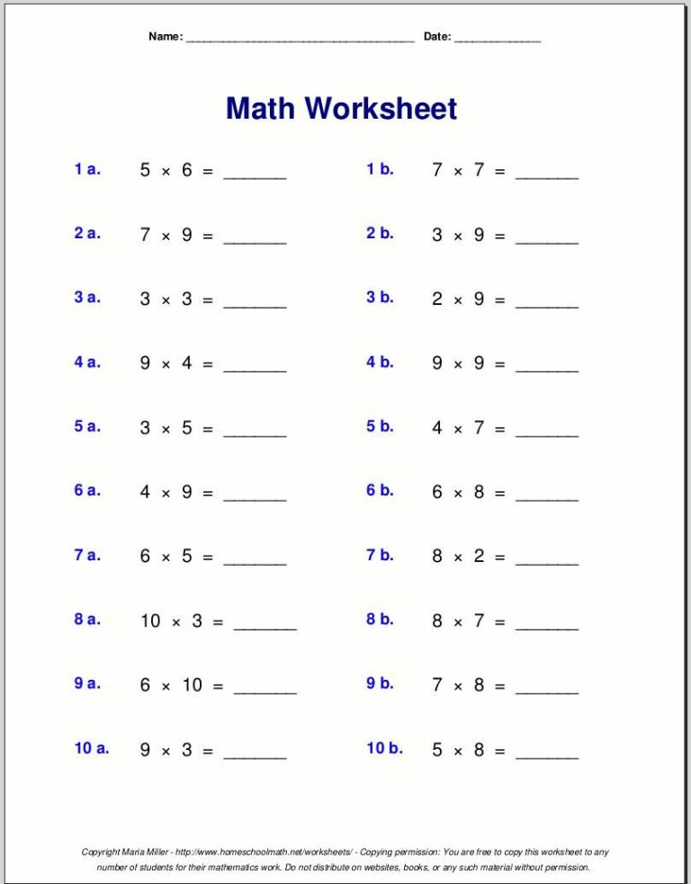 Free Math Worksheets For 4th Graders