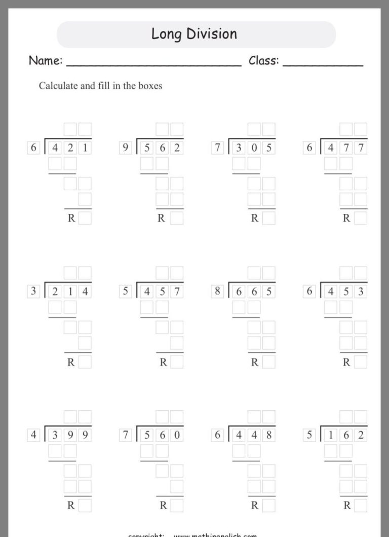 7th Grade Long Division Worksheets Grade 7