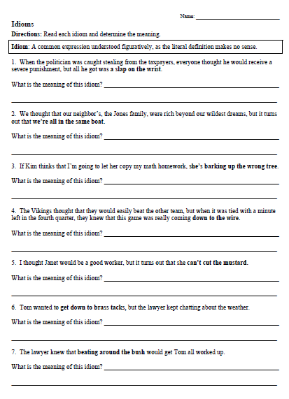 5th Grade Printable Figurative Language Worksheets