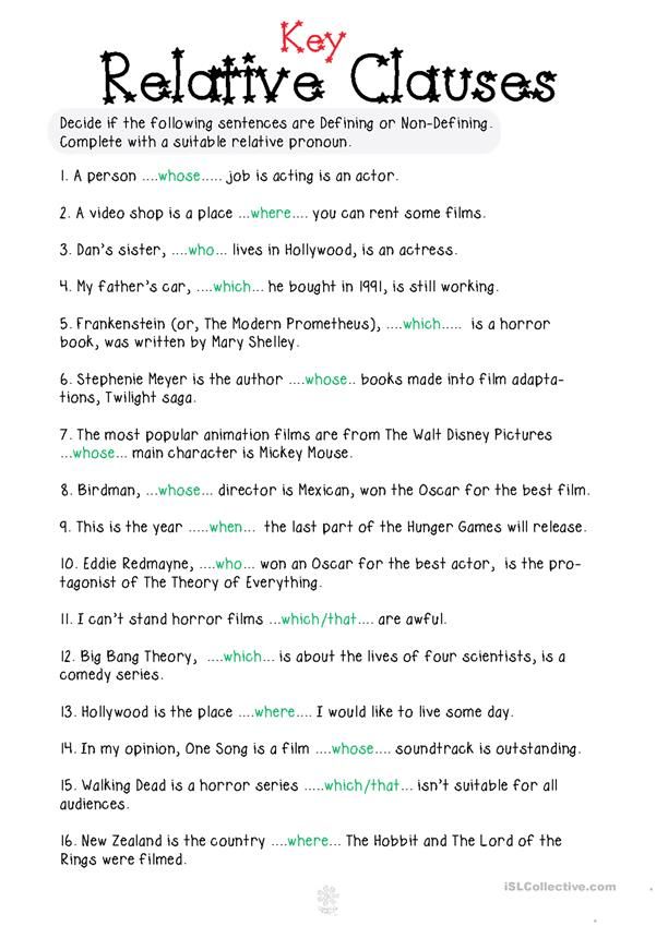 Relative Pronouns Worksheet Grade 6