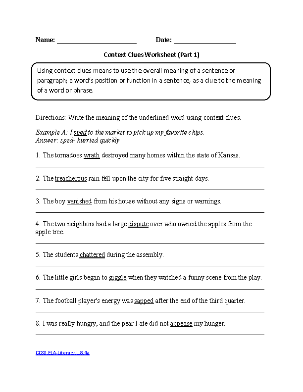 2nd Grade Context Clues Worksheets With Answers