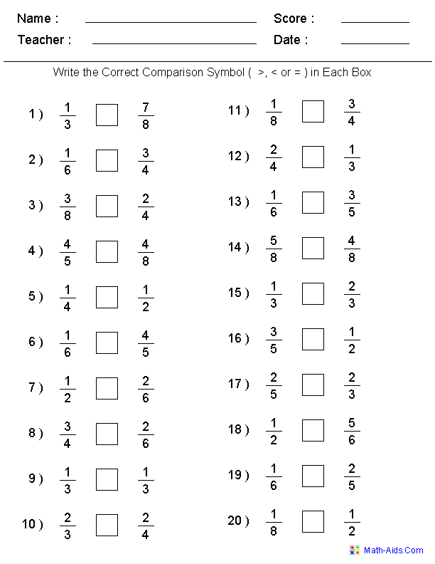 Fractions Worksheets Grade 7 Pdf