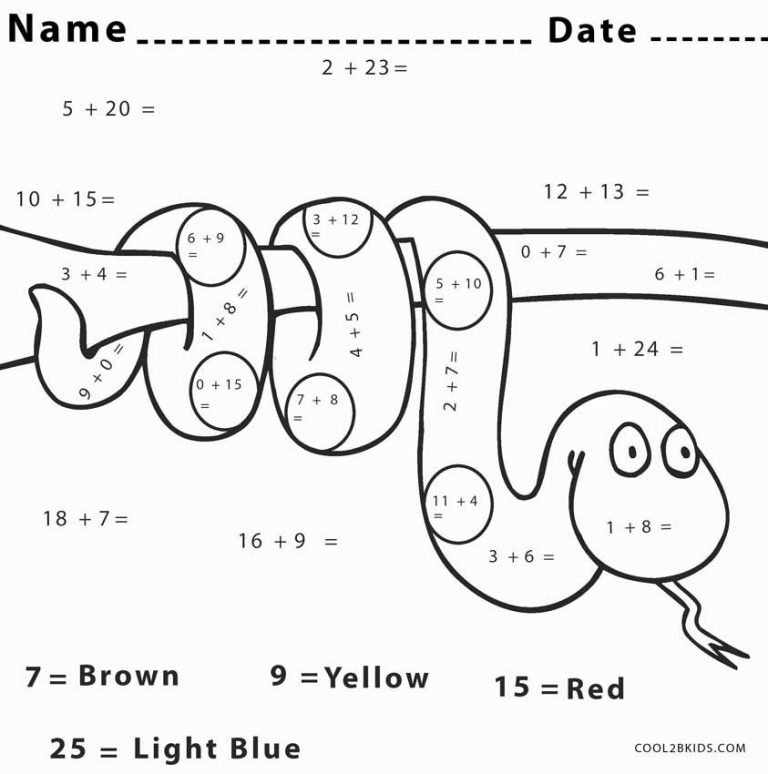 Addition Coloring Worksheets Kindergarten