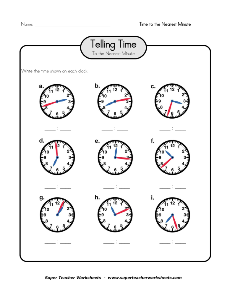 Kindergarten Telling Time Worksheets Pdf