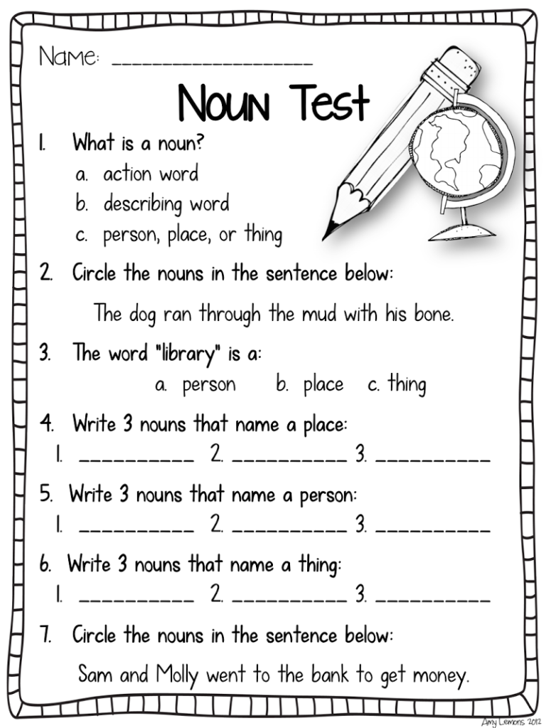 Identifying Nouns Worksheet Pdf