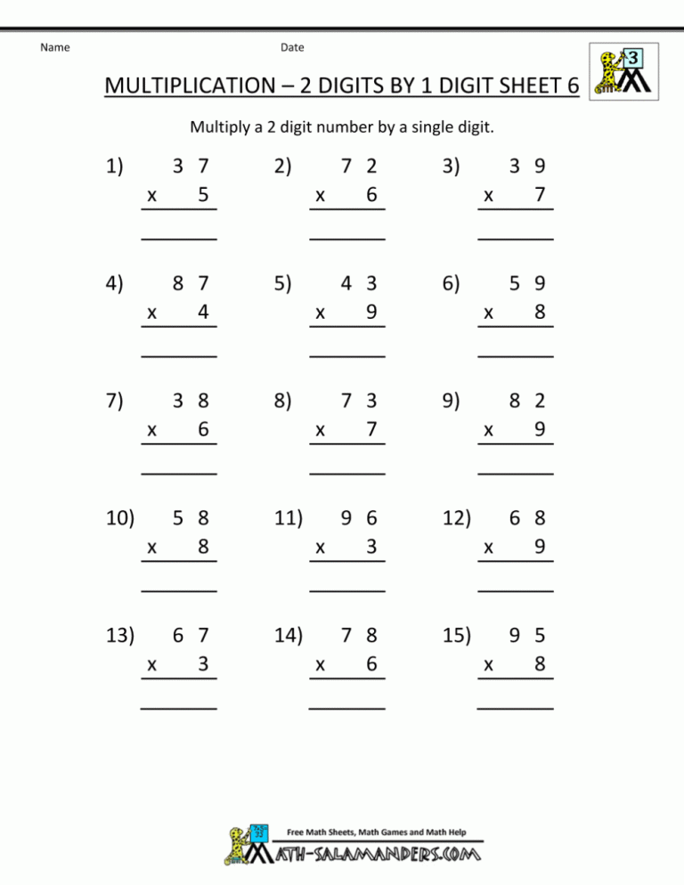 Math Multiplication Worksheets Grade 6